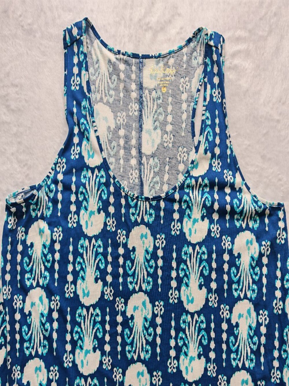 Lilly Pulitzer Get In Line Melle Dress XL Blue Aqua Print Sleeveless Swing A-Lin - Picture 4 of 10